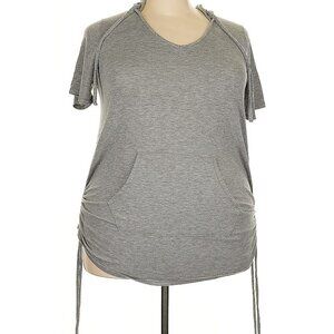 LANE BRYANT SHORT SLEEVE T SHIRT W/HOOD (GREY) (SIZE 18)